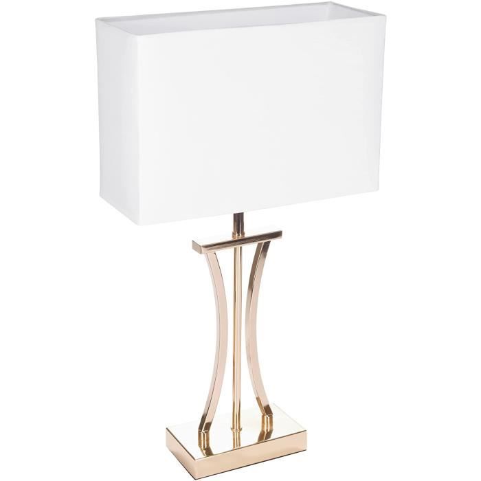 BRUBAKER Lampe de table ou de chevet Golden Column - Lampe de table en métal vintage - 50 cm de haut Blanc dor