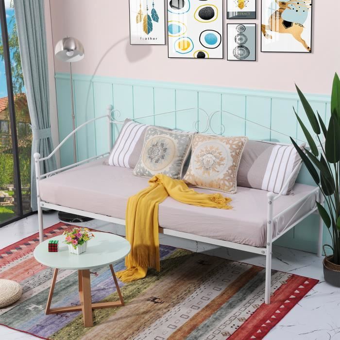 Blanc Setsail Cadre de lit en Bois canapé-litlits et Cadre de lit pour Adulte 90×190cm 