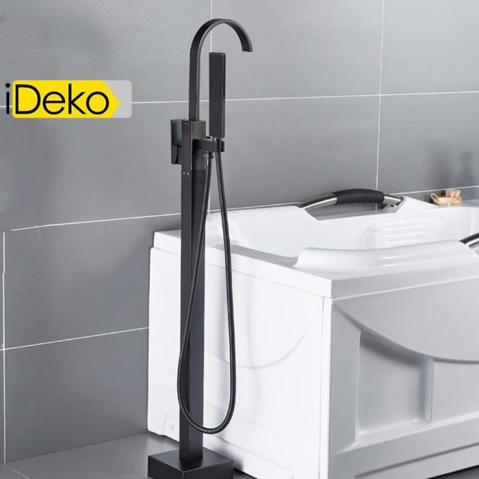 Ideko Robinet De Baignoire Ilot Sur Pied Salle De Bain Douche Verticale Sans Douchette Noir Cdiscount Bricolage
