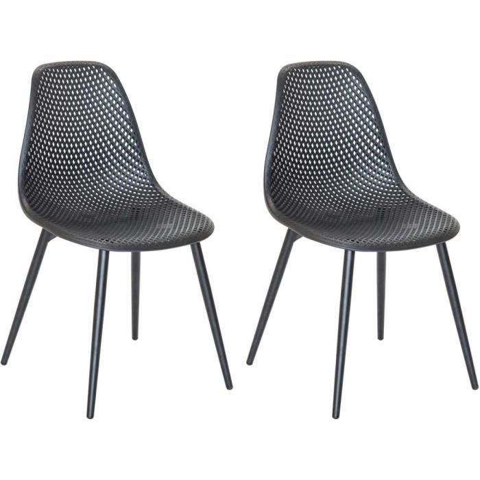 chaise en aluminium et assise en résine malte (lot de 2) noir