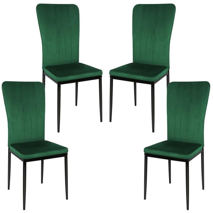 chaise de cuisine rétro kedia - assise en velours - pieds en métal - lot de 4 - vert