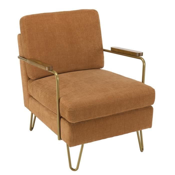 fauteuil lounge tissu orange métal doré accoudoirs bois - macabane - albane - tissu - 1 place - intérieur