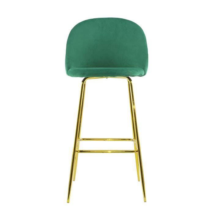 Tabouret - MEDIA WAVE STORE - GRETA - Velours vert - Structure dorée - Dossier et repose-pieds