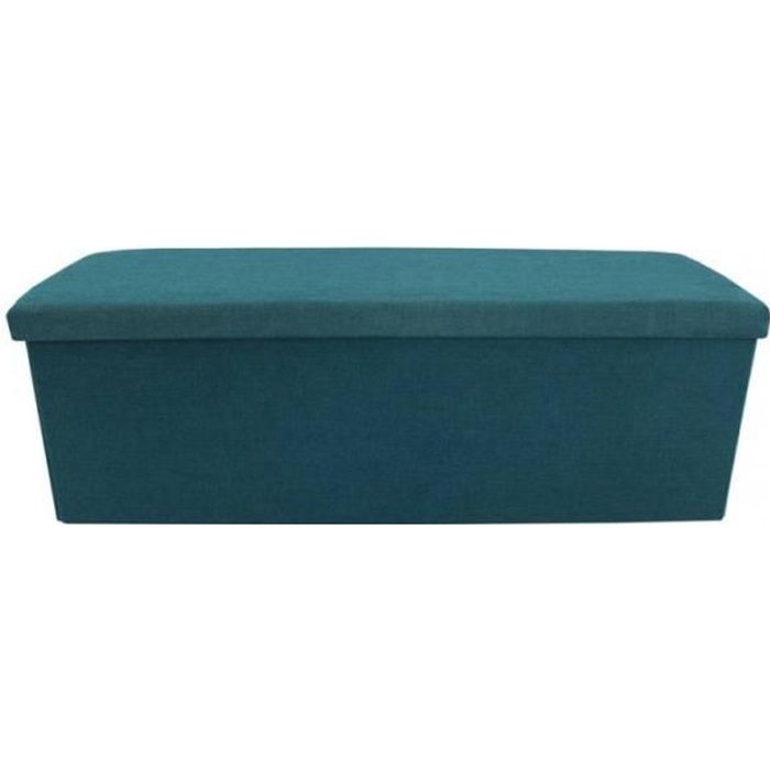 repose-pieds pouf banc de rangement coton turquoise - mobili rebecca - urbain - 38x110x38 cm
