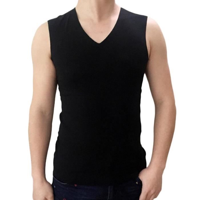 Tee shirt sans manche col en v homme top
