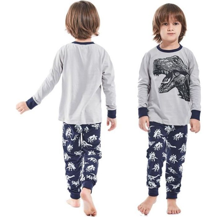 MINTGREEN Pyjama Garcon Enfant Dinosaure Manche longue Pyjamas Coton Hiver Gris 2 pieces