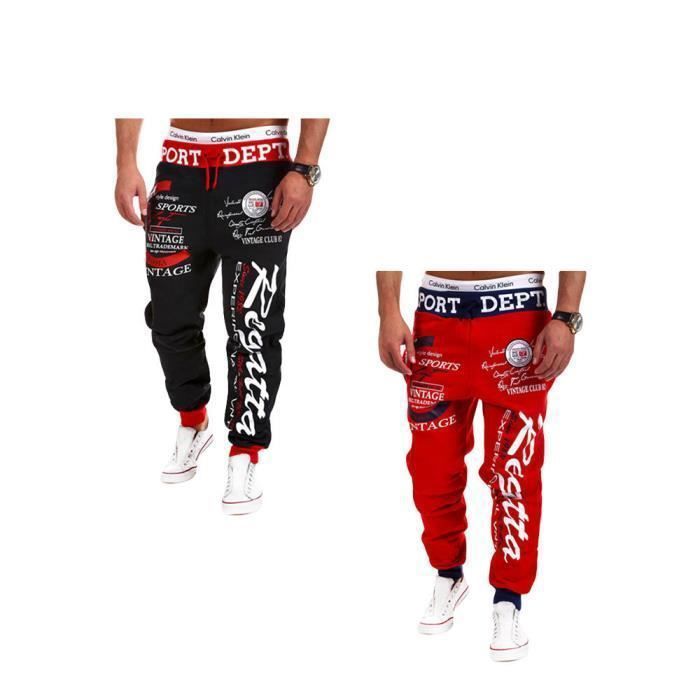 Lot de 2 Pantalon de jogging Hommes sport de marque luxe de imprimé et baggy JM014G3 NoirRouge