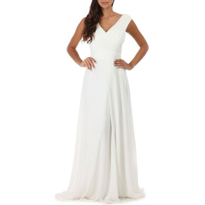 Robe longue drapée blanche avec fente