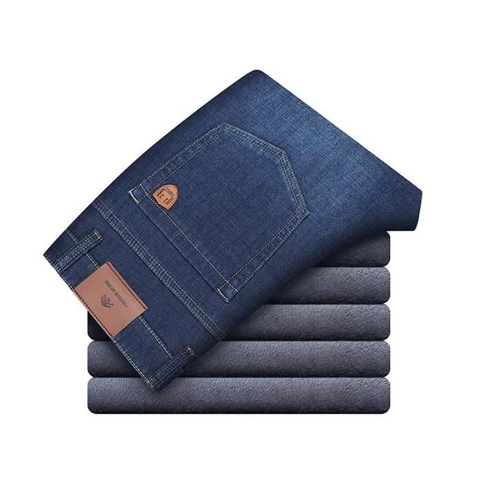 Jeans Pour Homme Doublé Polaire - Pantalon Droit Hiver, Coupe Classique, Décontracté, Fabrication Chine