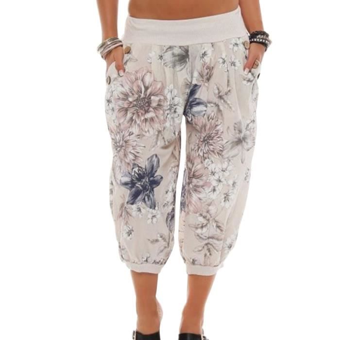 Minetom Pantalon 3 4 Casual Femme Pantacourt Ample Sarouel Chic