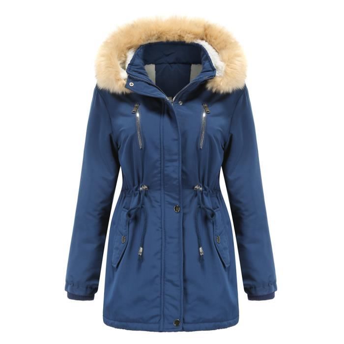 court manteau doudoune à capuche avec fausse fourrure fermeture éclair poches manches longues femme hiver décontracté veste
