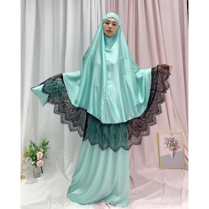 Djellaba Ramadan musulman Satin priere Abaya ensemble Jilbab longue Khimar Hijab robe Eid Abayas pour femmes Islam vetements Niqab B Noir Cdiscount Pret a Porter