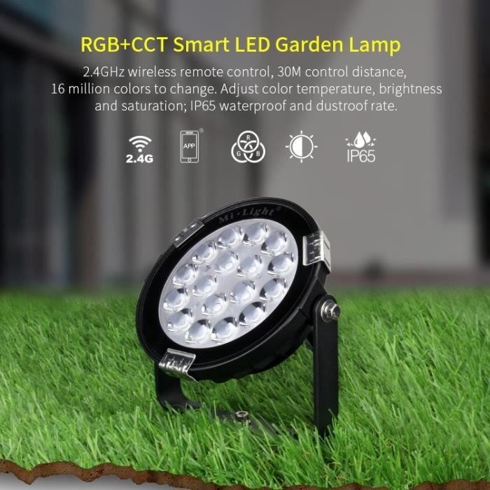projecteur led jardin rgb+cct - no name - 9w - télécommande rf - etanche ip65