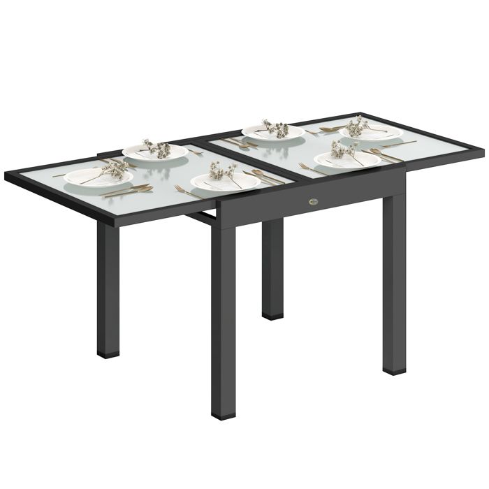 Table extensible - Outsunny - jardin grande taille aluminium plateau verre trempé transparent - aluminium - 160x80x75cm - gris foncé