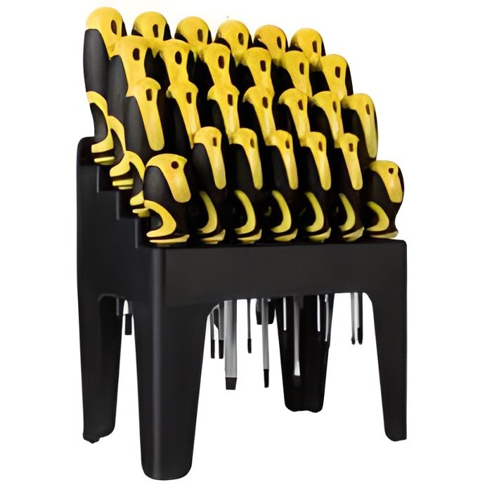Lot de 18 tournevis bi-matière avec support table et mural