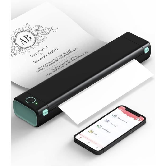 Imprimante Thermique Bluetooth A4 Imprimante portable sans encre compatible avec Android iOS et Windows
