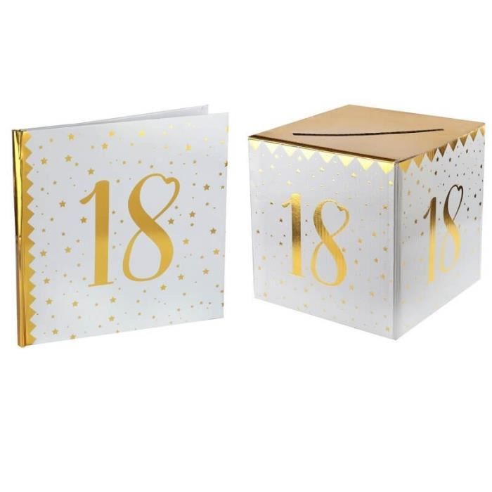 1 Pack urne et livre d'or anniversaire or et blanc 18ans