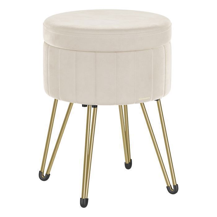 Tabouret Rangement Siège Rond Tabouret Coiffeuse Pouf en Velours Repose-pieds 39 x 444 cm (Diamètre x H) Blanc Crème