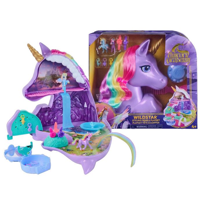 Tête à coiffer 2 en 1 Licorne Wildstar - Unicorn Academy - Se transforme en playset - SPIN MASTER - A partir De 4 Ans