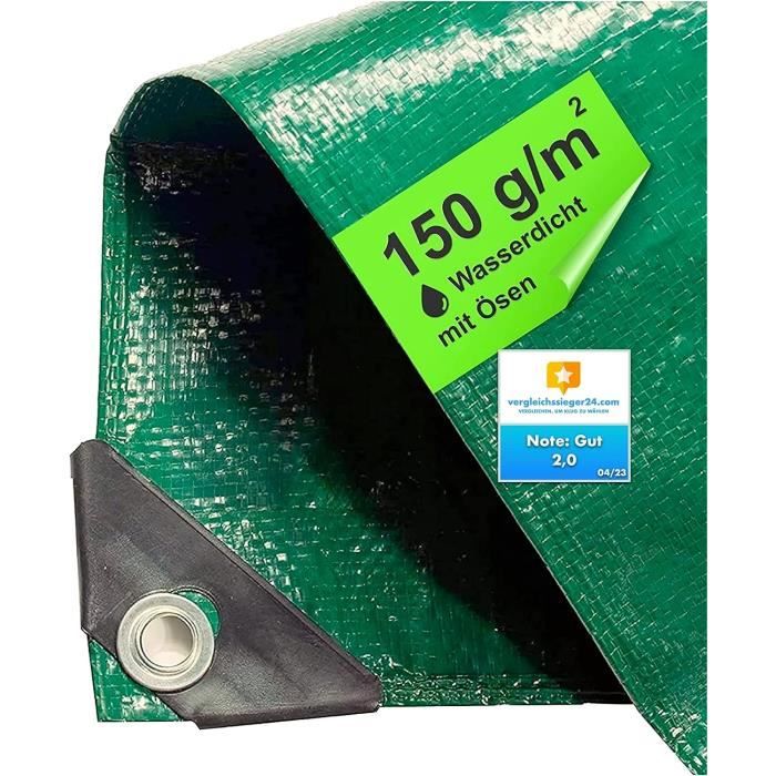 Bâche De Protection NOOR Super 200g/m² - 2x2m Vert - Imperméable Et Résistante Aux UV