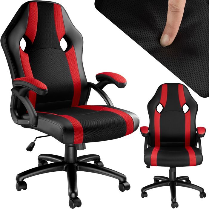 Chaise de bureau - TECTAKE - Fauteuil de gamer GOODMAN avec rembourrage épais et revêtement en cuir synthétique - Noir/Rouge