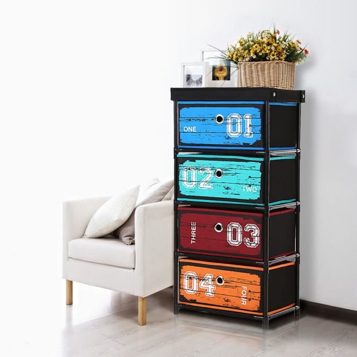 Ikayaa Etagere De Rangement A 4 Tiroirs En Tissu Non Tisse