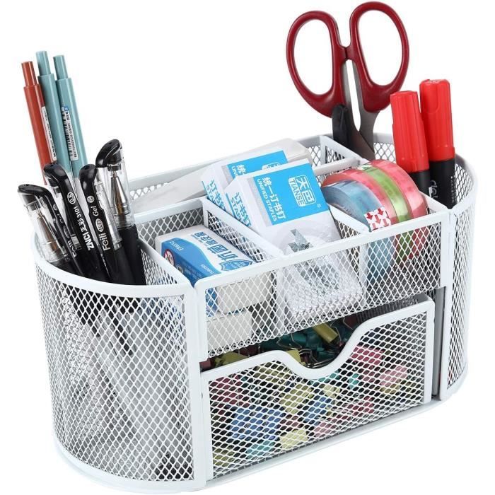 Organiseur De Bureau En Métal à Compartiments Multiples - Pot à Crayons En Maille Orange - Dimensions 22x11x10.5 Cm - Avec Tiroir