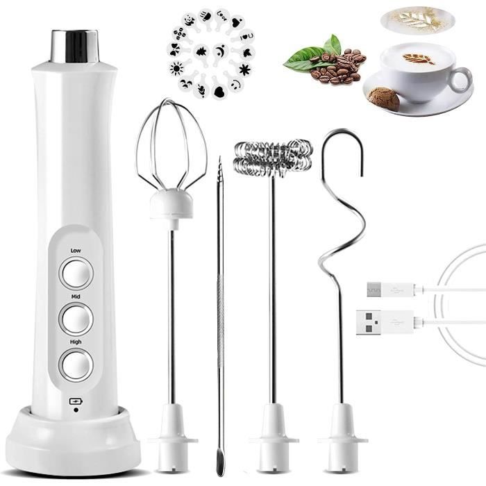 Mousseur à lait portatif rechargeable à 3 vitesses - fouet électrique