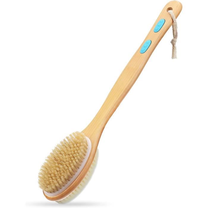 SIB Brosse de dos de douche à long manche, poils naturels de bain