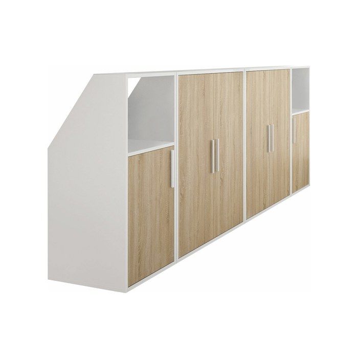 Meuble sous pente 6 portes et 2 niches - Blanc et naturel - ADEZIO