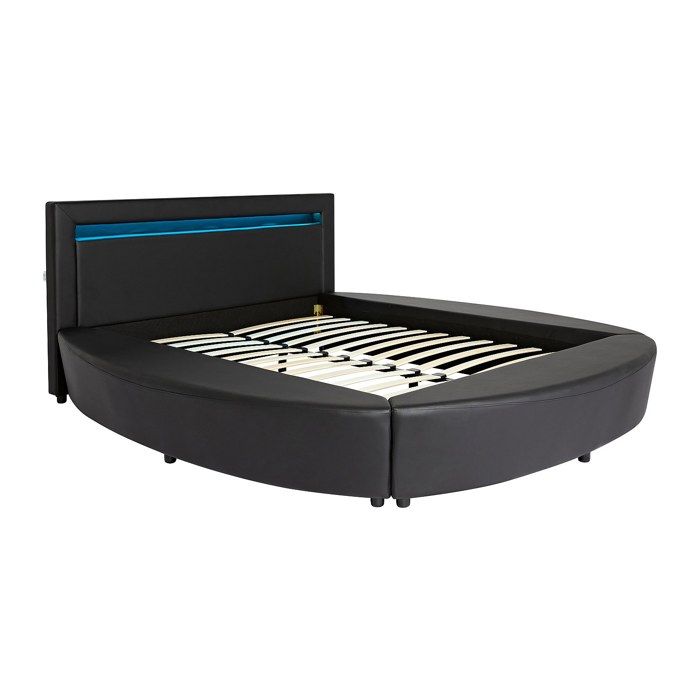 Lit rond 180 x 200 cm - Avec LEDs - Simili - Noir - ABULIS III