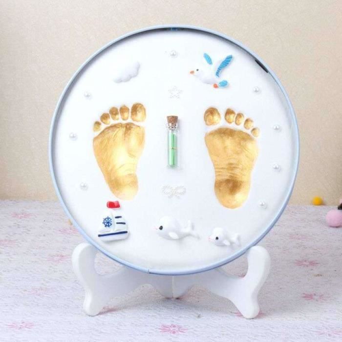 Kit Empreintes Bébé - Cadre Photo Bois + Pâte - Mémorial Mains/pieds - Cadeau Naissance