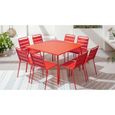 Table de jardin et 8 chaises - Palavas - Rouge - Acier - 120 x 120 x 72 cm-1