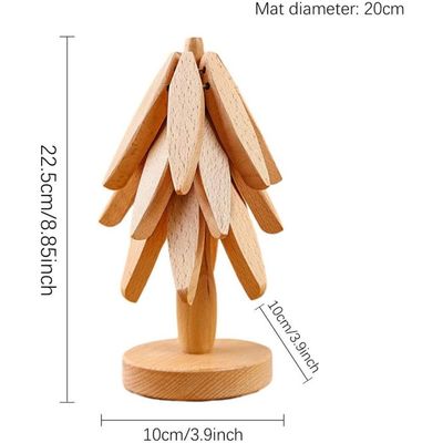 Dessous De Plat En Bois Forme Arbre - Lot De 4 + Support, Pliable, 10x10x22 Cm