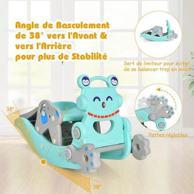 Cheval a Bascule Convertible 4 en 1 DREAMADE Toboggan Panier de Basket Siege Amovible Charge 60KG 1 5 Ans Bleu Cdiscount Jeux Jouets