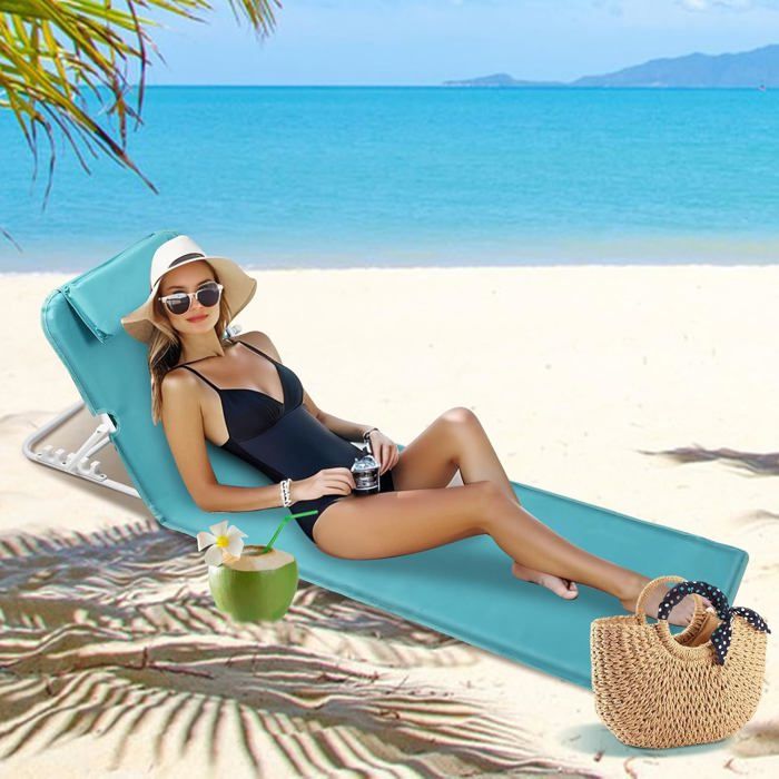 Detex Tapis De Plage 2X Bleu 158x56cm - Transat Rembourré Dossier Pliable Avec Repose-tête Et Sangle De Transport