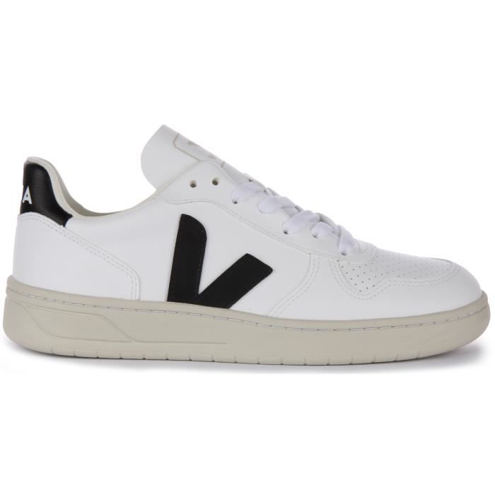 Baskets Veja V 10 CWL en simili cuir pour hommes Blanc Noir