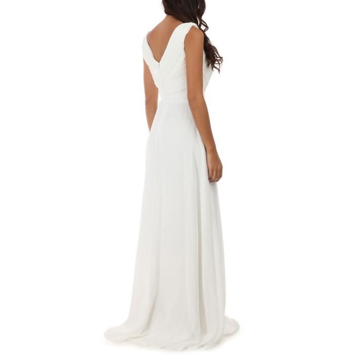 Robe longue drap e blanche avec fente Blanc Cdiscount Pr t Porter