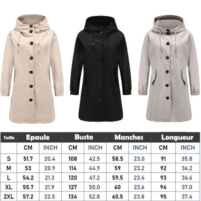 Trench-Coat Femme Coupe-Vent Boutonnage Manteau Extérieur Classique - Grande Taille Randonnée Déplacements
