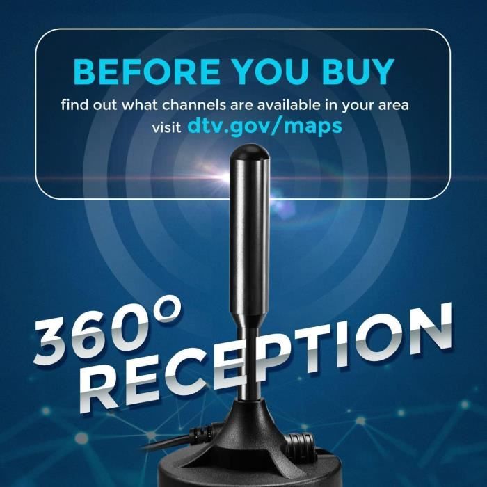 Antenne TV Intérieure Puissante Upgrade 2024 - Réception TNT HD 4K 360° Longue Portée 560 Miles