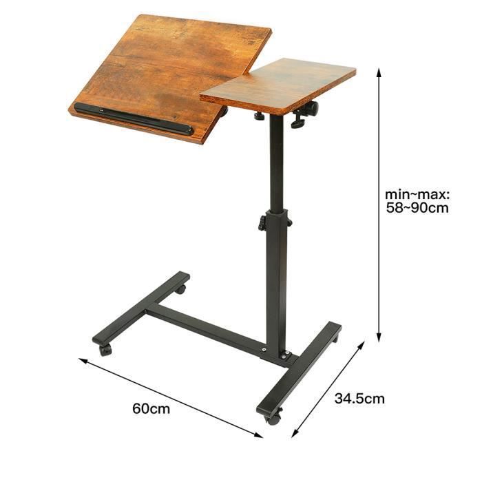 Table D'entraînement à Roulettes – 69x40 Cm, Hauteur Réglable 75-83 Cm, Rangement Tablette, Porte-gobelet