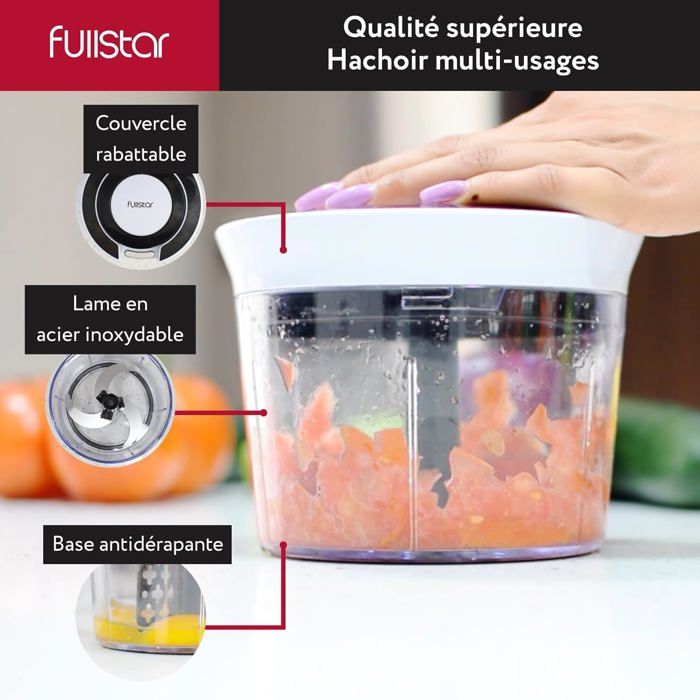 Hachoir Manuel à Cordon - Coupe Légumes, Oignons, Herbes, 300 Ml, Plastique Sans BPA