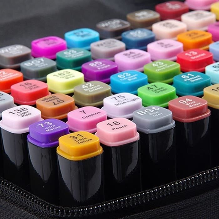 Lot De 80 Marqueurs à Alcool Nukido - Pointes Double Face 2 Mm & 7 Mm - Couleurs Vibrantes, Sac De Transport Inclus - 12