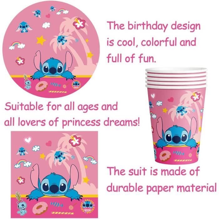 Stitch Vaisselle Fête D anniversaire D enfants 42pcs Décoration Table  Bannière Assiettes Papier Tasses - Cdiscount Maison