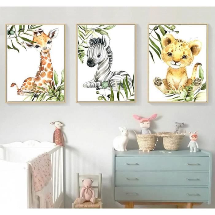 3 Affiches Animaux Chambre Bebe Fille Rose Tableau 30x40 Poster Girafe  Elephant Lion Mural Enfant Deco sans Cadre - Cdiscount Maison