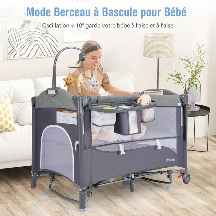 GOPLUS Lit Cododo Bébé Portable Avec Matelas Et Roues - Berceau Voyage 0-5 Mois Jusqu'à 9 Kg, Beige