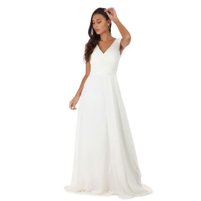 Robe longue drap e blanche avec fente Blanc Cdiscount Pr t Porter