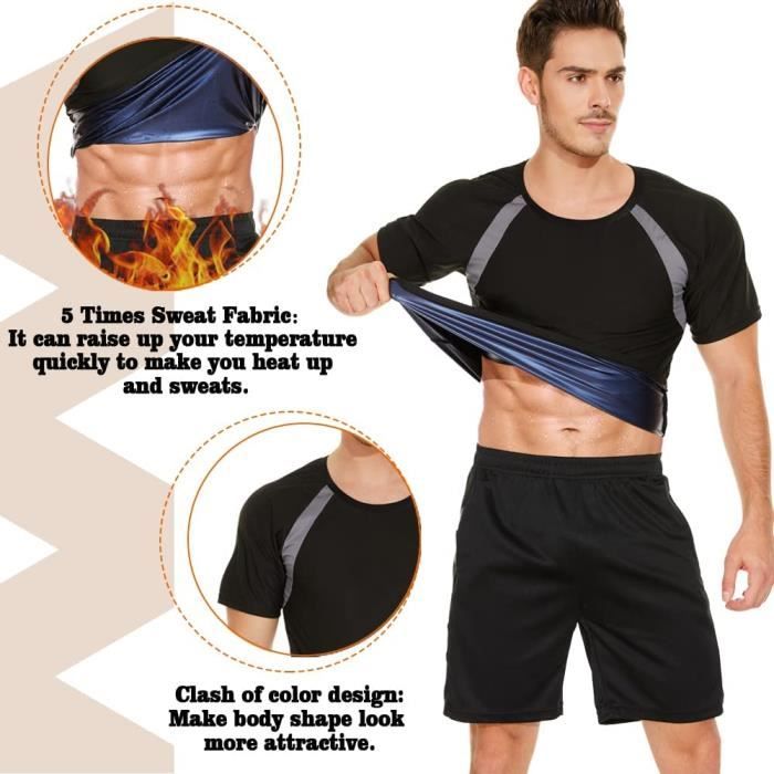 T Shirt Sudation Homme T Shirt Fitness T Shirt de Sudation Manches Courtes Tee de Sudation Homme Sport Fitness Polyurethane