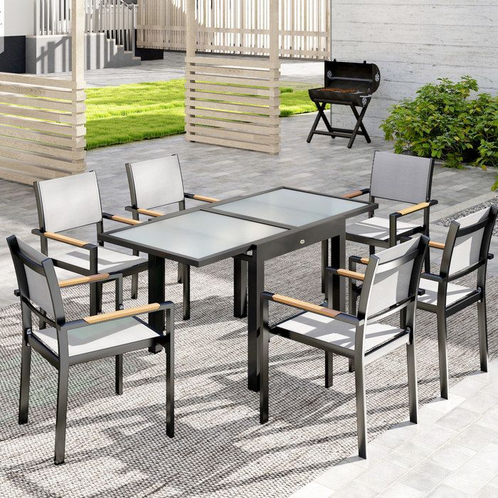 Table De Jardin Extensible En Aluminium Et Verre Trempé - 80x80 Cm, Extensible à 160x80 Cm, Pour 4-6 Personnes - 4