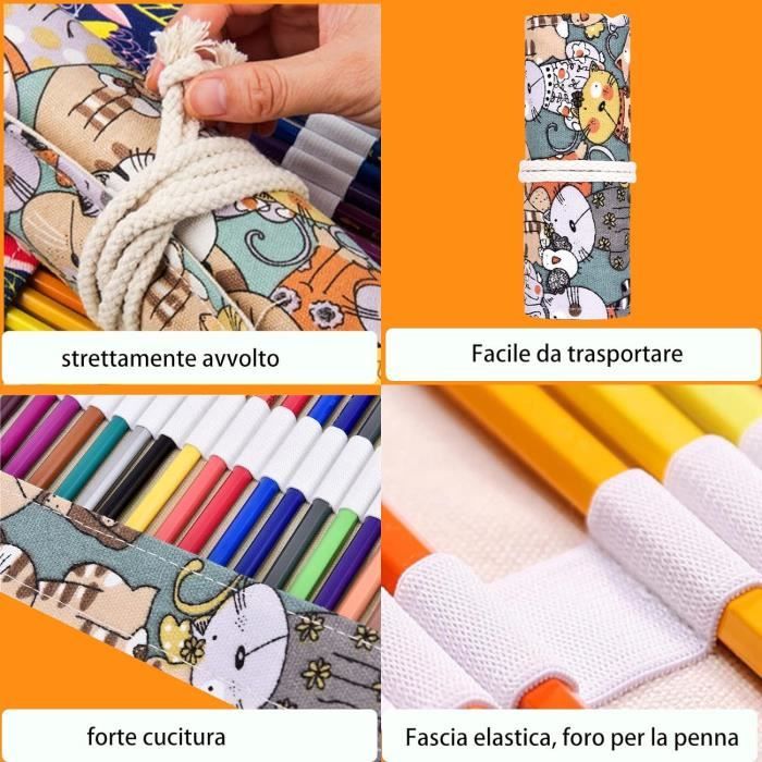 Trousse De Rideau En Toile Grande Capacité Trousse à Crayons De Couleur Unie(24 Trous)yons De